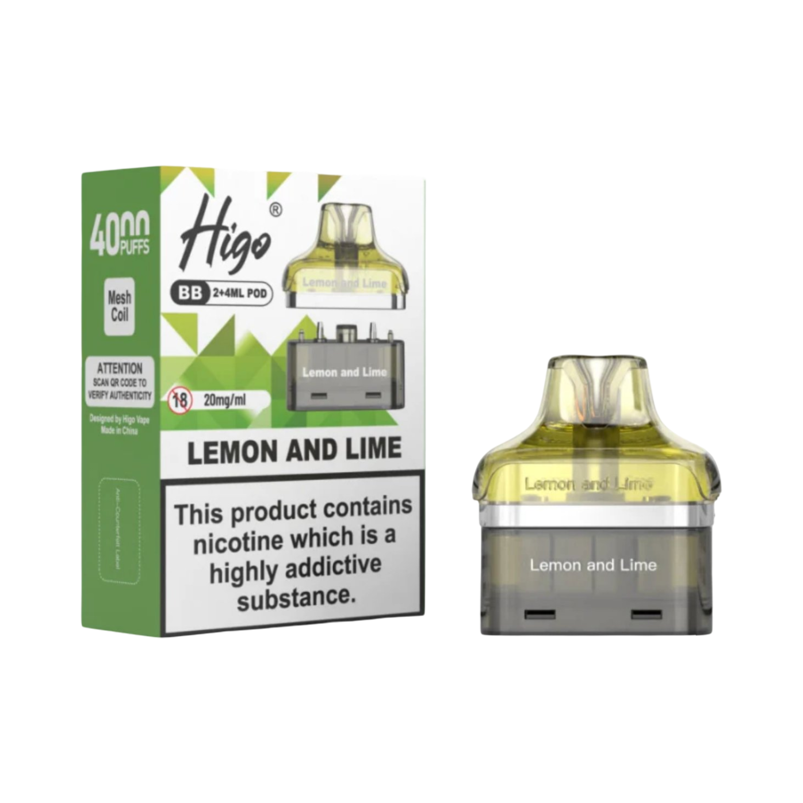HIGO BB POD LEMON AND LIME 4000 20MG