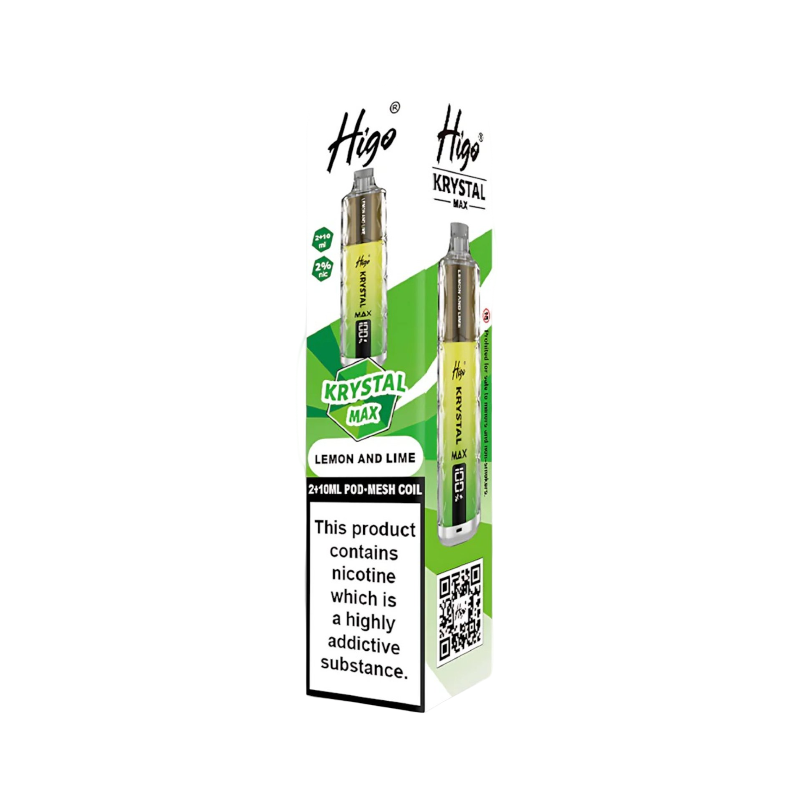 HIGO KRYSTAL MAX LEMON AND LIME 7500 PREFILLED POD KIT 20MG